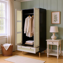Load image into Gallery viewer, GOMYHOME Accent Cabinet with Rattan Doors &amp; Drawer, Modern Storage Armoire for Living Room, Bedroom, Natural Wood Finish