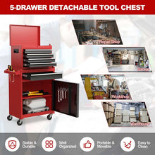 Load image into Gallery viewer, 2 - in - 1 Rolling Tool Chest, 5-Drawer Tool Storage Cabinet with Wheels, Adjustable Shelf, Tool Box Organizer for Garage Warehouse Workshop